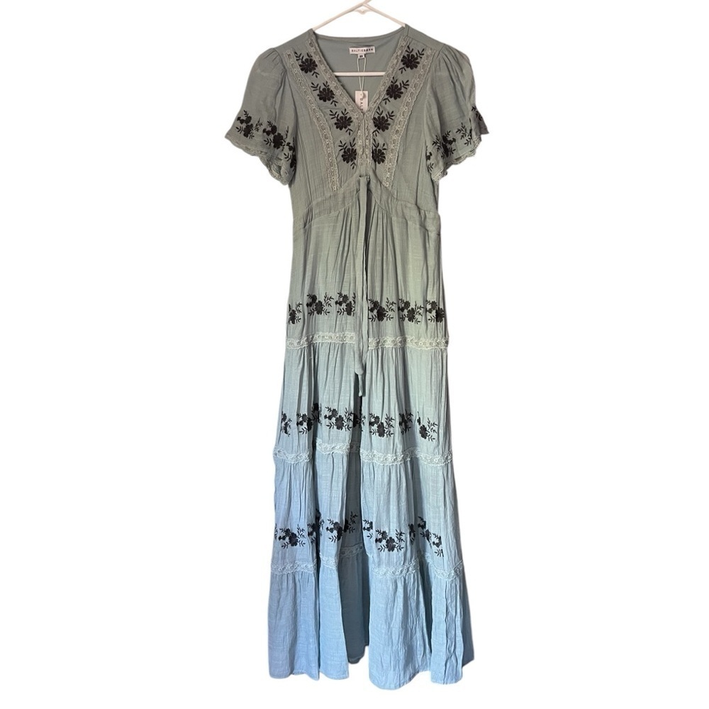 BALTIC BORN WOMEN’S DUBLIN EMBROIDERED TIERED MAXI DRESS BLUE SIZE XS NWT